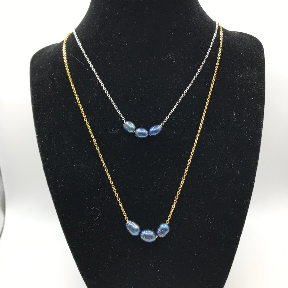 Freshwater Pearls on Stainless Steel 18 in chain Lobster Clasp in Gift Box BLUE